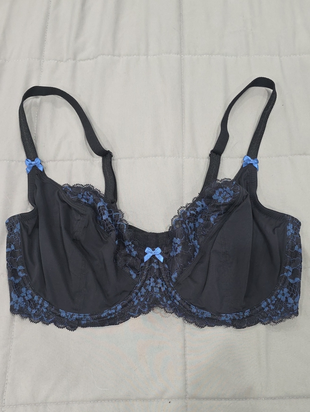 Adore Me Black Underwire Bra with Blue Lace Embroidery